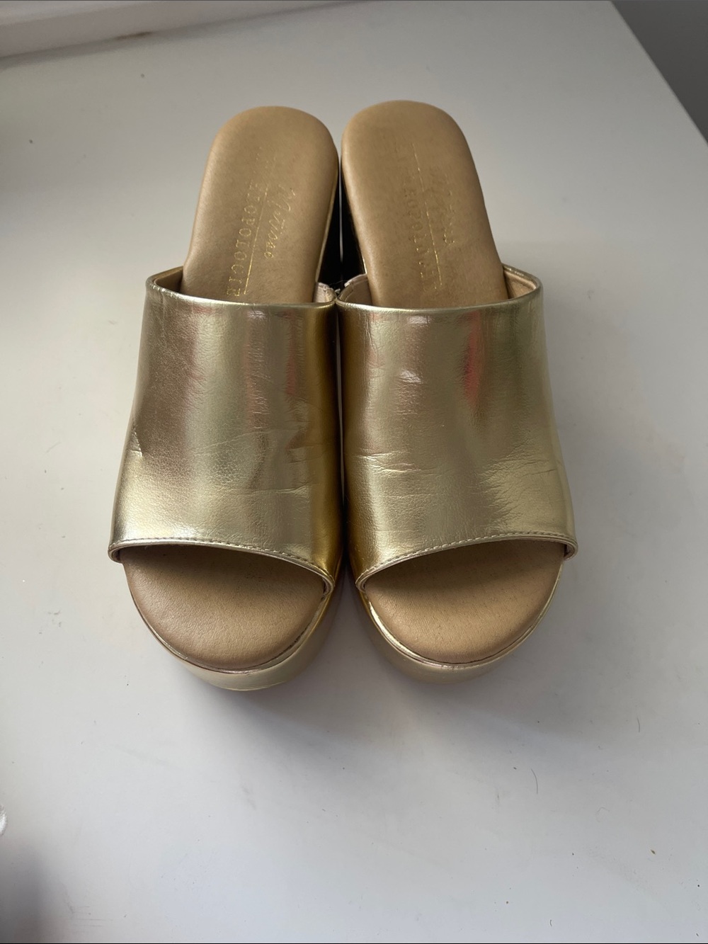 Matisse for Anthropologie Metallic Gold Slide Sandals for Women